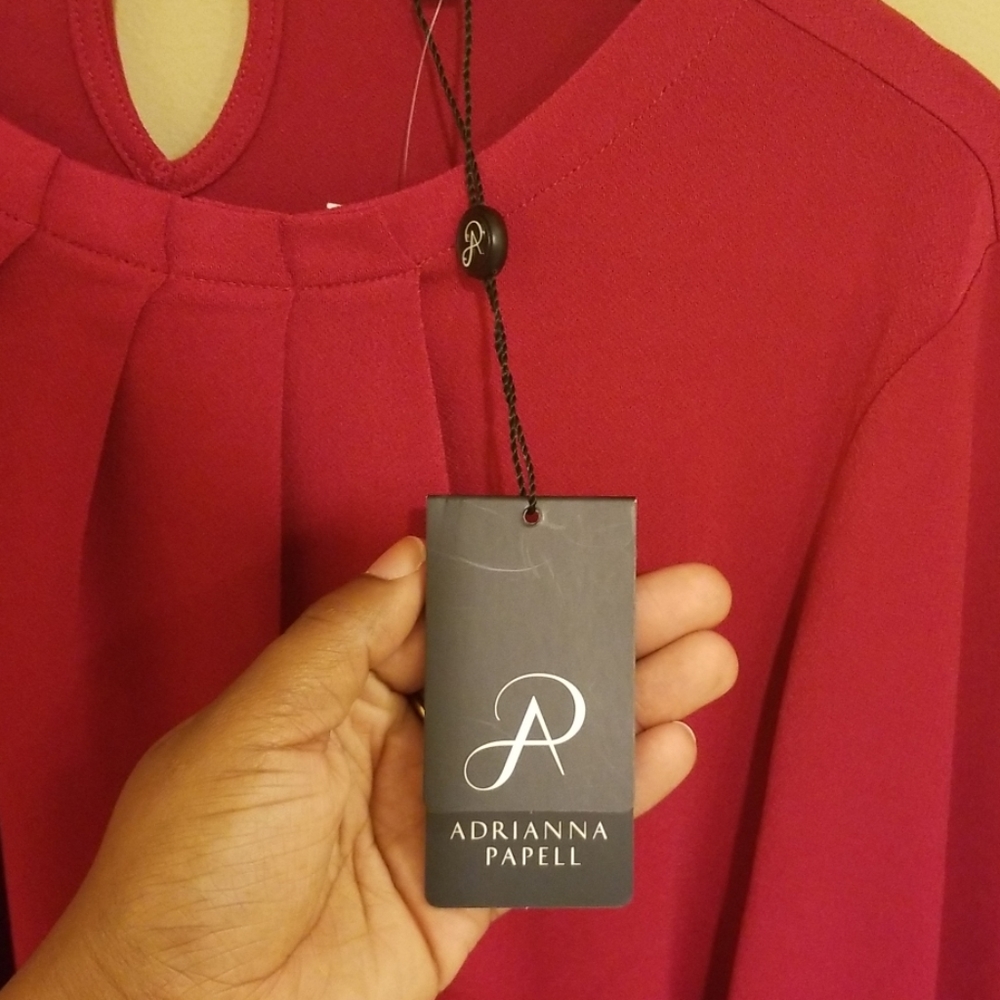 Adrianna Papell 3/4 Sleeve Pleat Neck Top - Picture 4 of 5